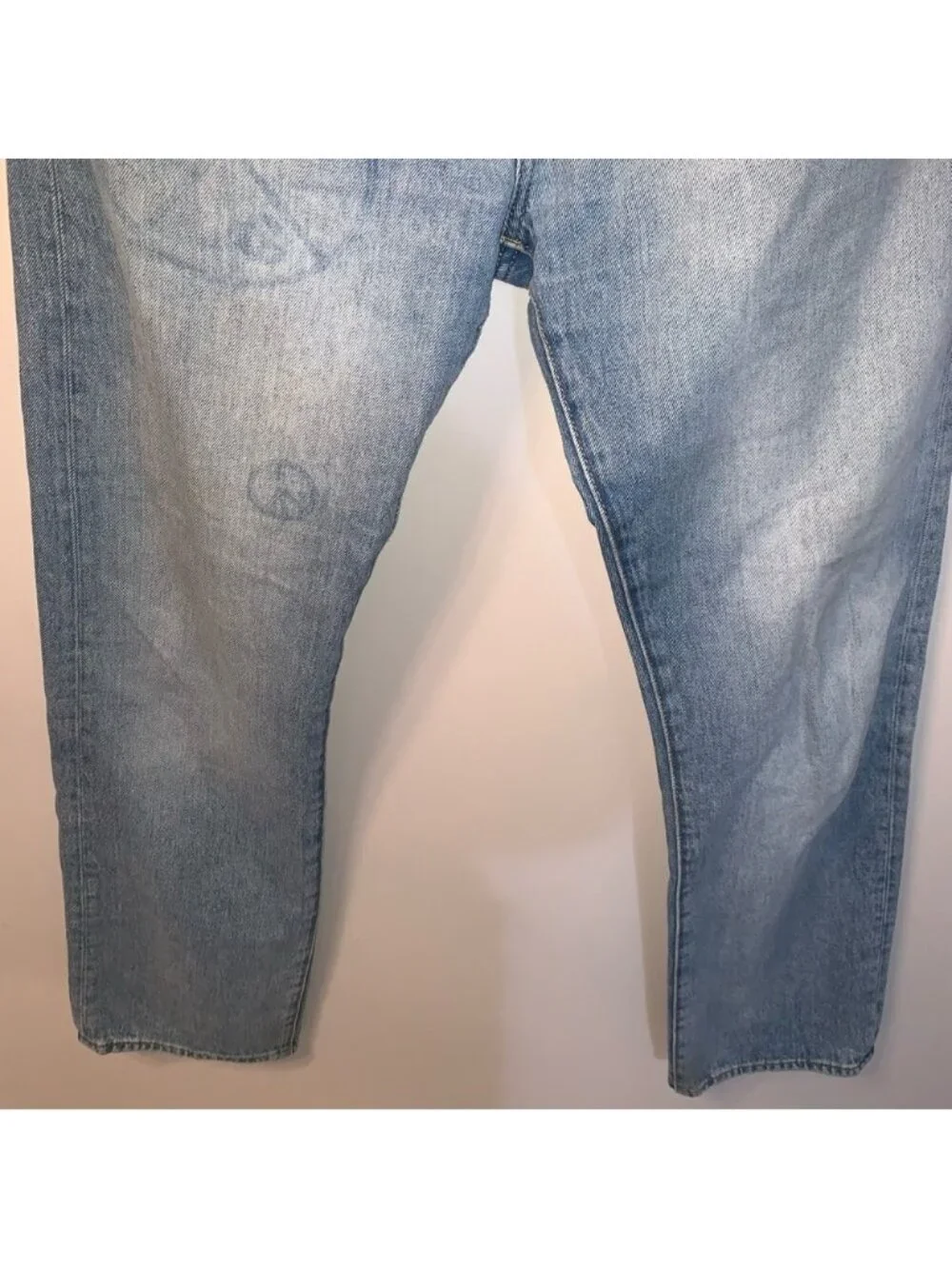 Levis 501 150th Jeans Mens 36x34 Blue Peace Sign Print Denim Button Fly Rare